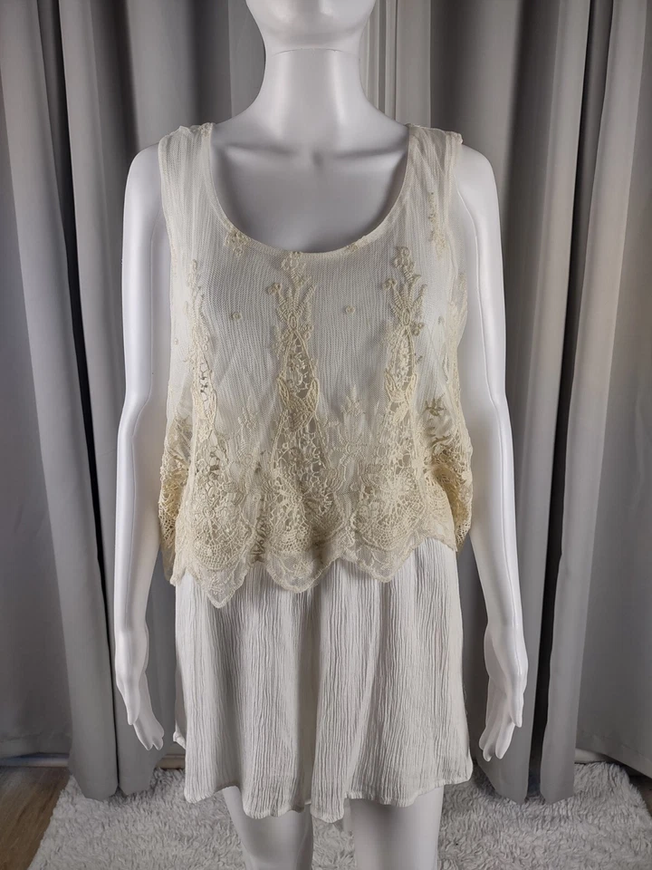 Mameluco de encaje sin mangas color crema marfil Charlotte Russe para mujer talla XL Foto 2 de 4