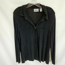 CHICO'S TRAVELERS Size 1 Medium Black Jacket Slinky Buttons Long Sleeve
