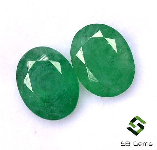 3.59 Cts Certified Natural Emerald Oval Cut Pair 9x7 mm Untreated Gemstones - Picture 3 of 6