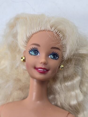 Barbie Doll Blonde Blue Eyes Crimped Wavy Hair w Bangs NUDE w Earrings Ring - Picture 3 of 9