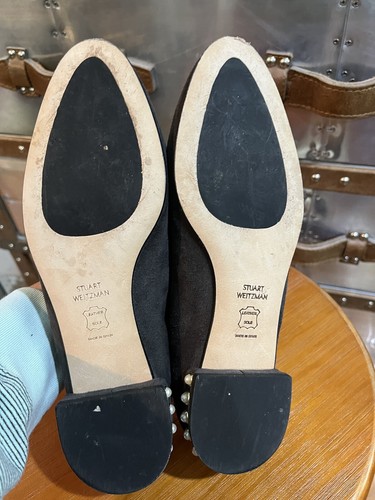 Stuart Weitzman Chic Piatti in pelle scamosciata perla US 7 M grigio WW27017 - Foto 7 di 9