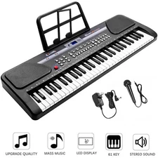 Black 61 Key Music Electronic Keyboard Electric Digital Piano Organ w/Stand