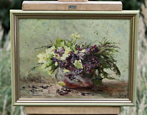 Elisa Antonieta Georget - Bodegón floral - óleo sobre cartón - firmado, siglo XIX - Imagen 1 de 9