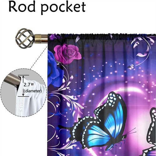 2Pcs 3D Purple Butterfly Flower Print Curtain for Bedroom Living Room Decoration - Picture 2 of 28