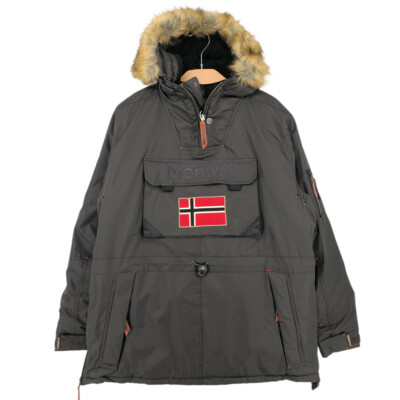 GEOGRAPHICAL NORWAY Men CORPORATE BROWN Anorak Jacket Coat Parka Size M