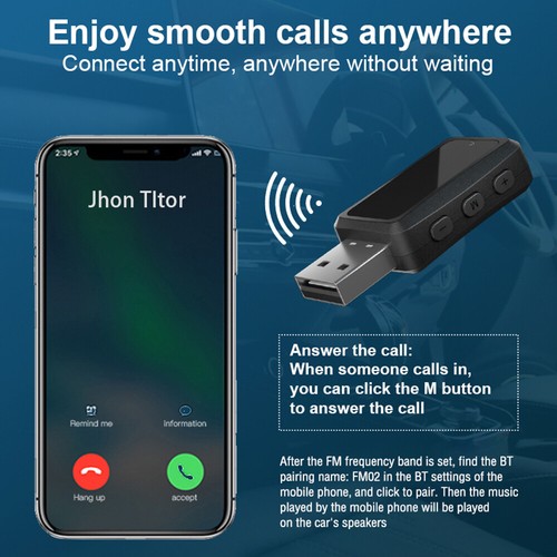 USB Bluetooth 5.3 Wireless Car FM Transmitter Aux Stereo Audio Receiver Adapter - Afbeelding 8 van 18