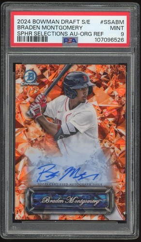 2024 Bowman Chrome Sapphire Braden Montgomery Orange Selections Auto /25 PSA 9 - Foto 1 di 2