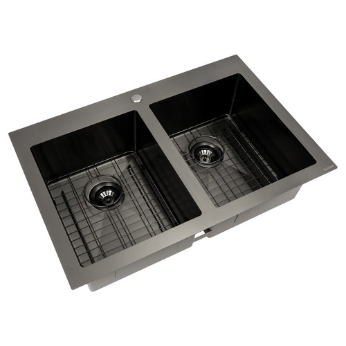 33x22" Drop in Kitchen Sink Double Bowl Gunmetal Black Stainless Steel USA - Picture 14 of 21