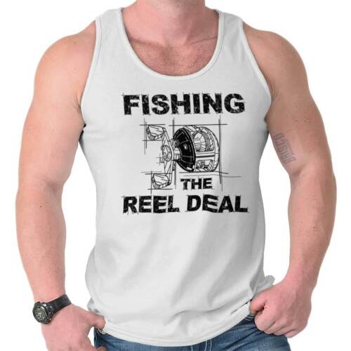 Funny Fishing Pun The Reel Deal Schematic Mens Tank Tops Sleeveless Shirt Tee - Picture 11 of 11