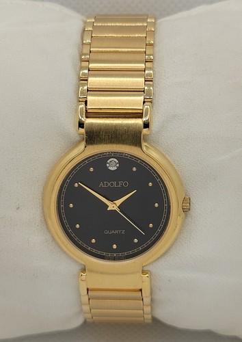 Unisex Adolfo Classic Black Dial Gold Tone Case Link Bracelet Analog Watch M1 - Picture 5 of 8