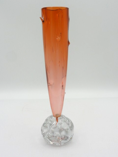 Antique Victorian Bohemian Orange to Pink THORN Paperweight Art Glass Vase - Picture 7 of 17