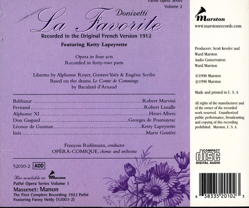 DONIZATTI La Favorite - Französische Originalversion 1912 (2 CDs, 1998, Marston) - Bild 2 von 2