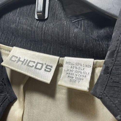 Chico's Women Patchwork Lightweight Jacket Blazer Lined 1, M Linen Silk Bohemian - Picture 3 of 12