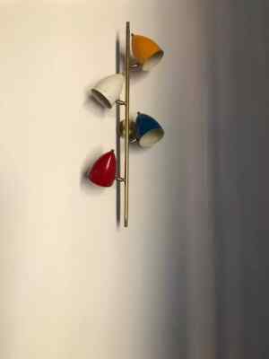 1950 Mid Century Brass Antique Italian 4 Scones Wall Lamp Diablo Light Fixture