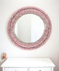 24" Round Rose Quartz Stone Wall Mirror Stone Mosaic Arts Handmade Room Mirror