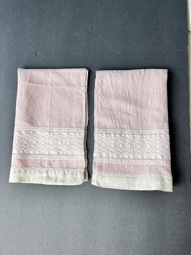 2 BLASSROSA HANDTÜCHER - MCM - gewebter DAMAST handgenähter Saum - ca. 22"x13" - guter Zustand - Bild 1 von 13