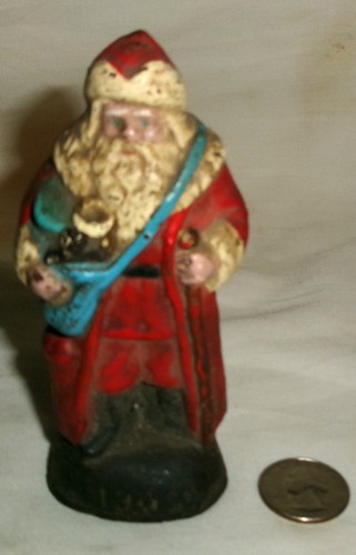 VINTAGE CHRISTMAS CAST IRON U.S.A. SANTA CLAUS PAPERWEIGHT DESK ART STATUE XMAS - Picture 5 of 7
