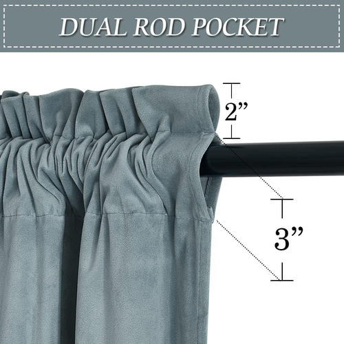 Blue Velvet Curtains for Bedroom, Rod Pocket Room Darkening Window Drapes Therma - Picture 2 of 6