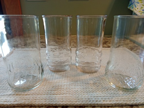 Menge 4 ~ Gelee Glas Saft Gläser 4,75" Gesteppt Diamant X Muster Boden - Bild 8 von 8