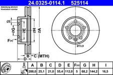 2x Bremsscheibe PowerDisc ATE 24.0325-0114.1 für FORD SHARAN 7M9 7V9 7V8 GALAXY