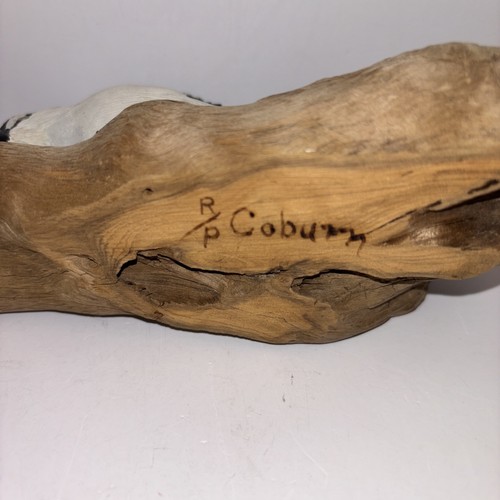 Russell P Coburn geschnitzter handbemalter Specht auf Treibholz ~ signiert - Bild 9 von 9