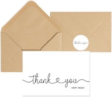 48 Pack Thank You Cards Bulk with Kraft Envelopes and Stickers, 4x6 In White