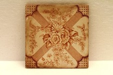 Antique Johnson Bros England Brown Transfer Tile Crossed Ribbon Floral Spray