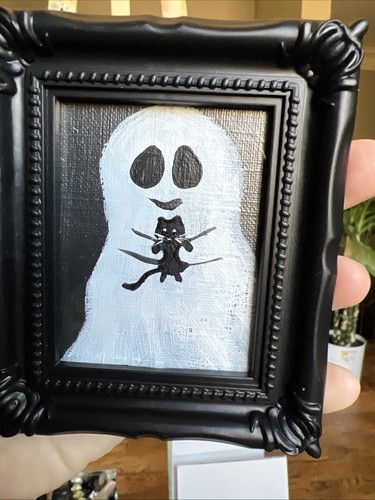 Halloween, fantasma, lindo, original, pintura en miniatura, pequeño, mini, enmarcado - Imagen 2 de 6