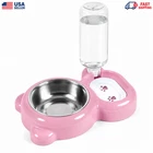 2 in 1 Dog Cat Food Water Bowl Automatic Water Dispenser Pet Feeder Pink