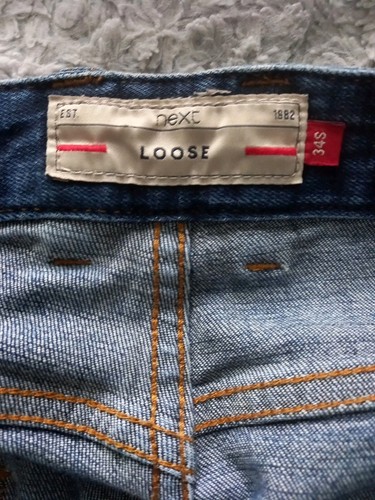 Next - Blue Loose Fit Straight Leg Zip Fly Jeans Size 34 Distressed - Bild 6 von 7