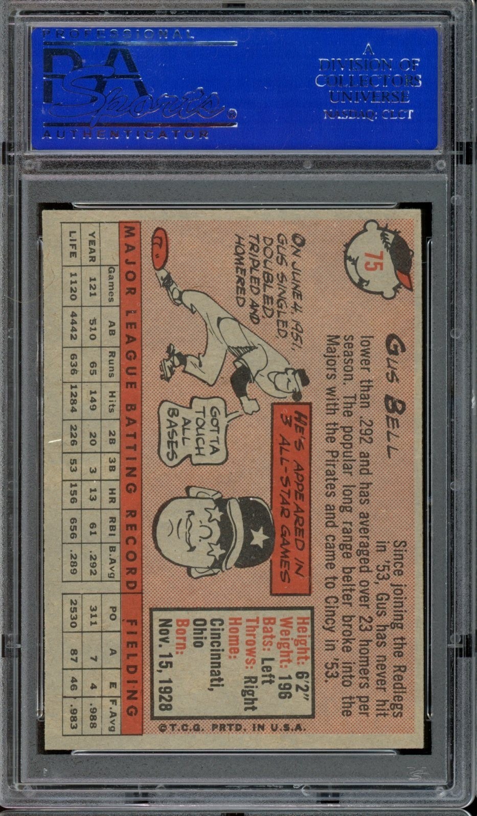1958 Topps Baseball #75 Gus Bell PSA 8 view 2