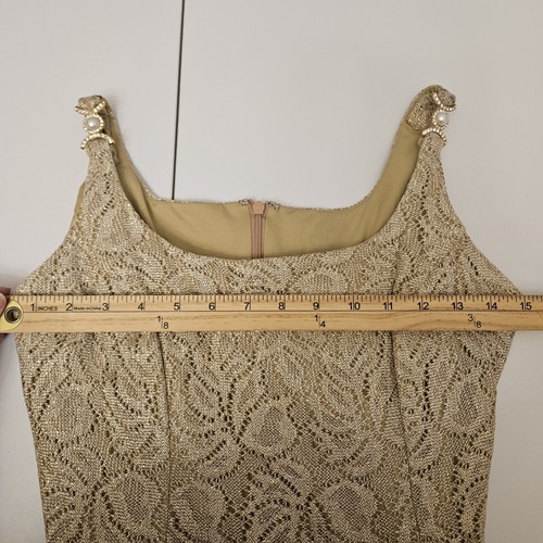 Vintage 90er Bari-Jay Damenkleid goldfarben Spitze Überzug formell 5-6 Metallic Glamour - Bild 12 von 12