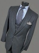 Vintage Yves Saint Laurent Flannel Wool Gray Chalk Stripe 3 Piece Vest Suit 38 L