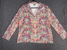T BY TALBOTS PAISLEY 1/4 PULLOVER FLEECE WOMEN'S LARGE PETITE COLORFUL STRETCH