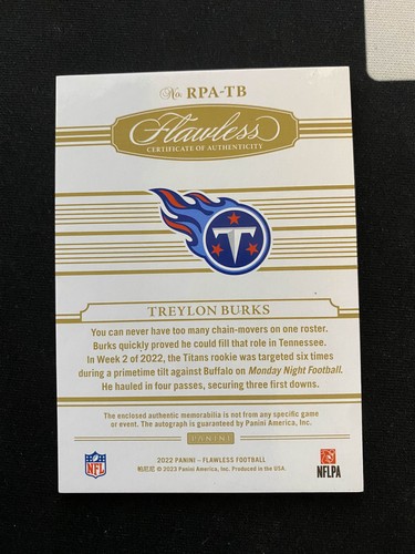2022 Panini Flawless Treylon Burks True RPA /20 - WR1 Commanders! - Investment!! - Picture 2 of 2