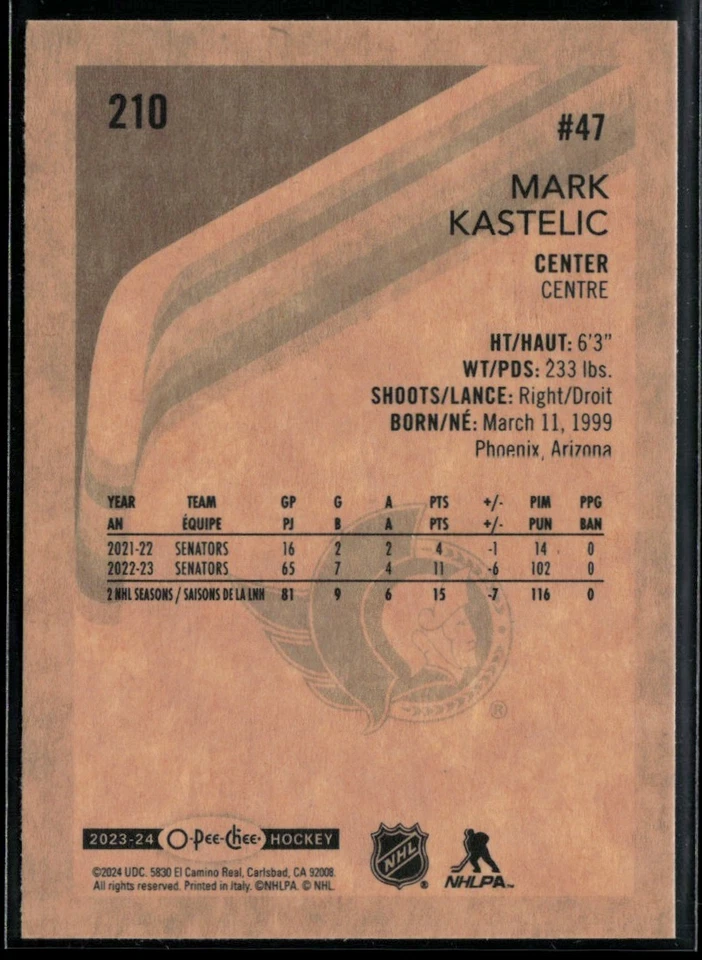 2023-24 O-Pee-Chee Retro #210 Mark Kastelic - Image 2 of 2