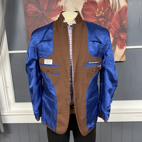 Unbranded Custom Jacket Bespoke Mens 40R Slim Fit Wool Shoulder Pads Brown/Blue - Picture 13 of 13