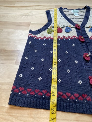 Quacker Factory Women Gram Christmas Vest Size 1X Mittens Bells Snow Heritage - Picture 4 of 8