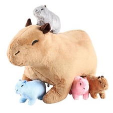 Capybara Plush Toy Set, 13" Mom Capybara with 4 Colorful Baby Plushies Inside...