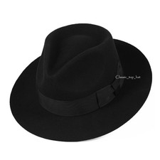 100 Wool Felt Fedora Hats With Ribbon Wide Brim Church Hat