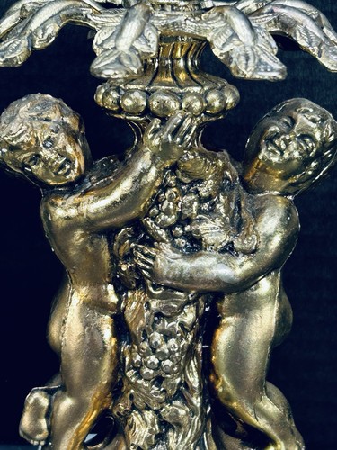 Vtg 2 Brass Crystal Prism Candleholder Cherubs White Fine Marble Base Italy 9in - Picture 7 of 12