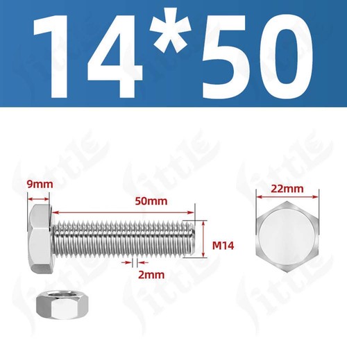 304 Edelstahl Sechskantschrauben mit Muttern M3/M4/M5/M6/M8/M10/M12/M14/M16 Schraubensatz A2-70 - Bild 201 von 247