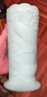 Vintage Fenton Peacock Garden Blue Satin Milk Glass Vase 8"