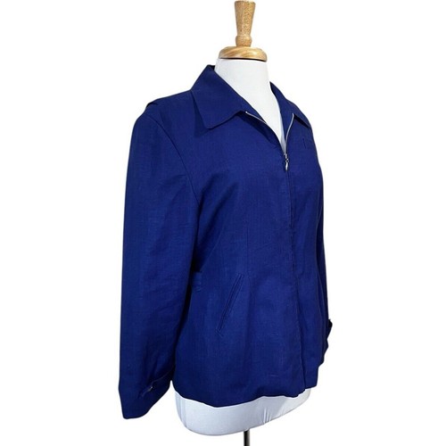 International Scene Womens 10 Linen Zip Blazer Jacket Royal Blue Russia - Picture 3 of 8