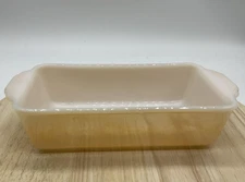 Vintage Fire-King Copper Tint Loaf Pan Milk Glass Baking Dish Oven Ware Made USA