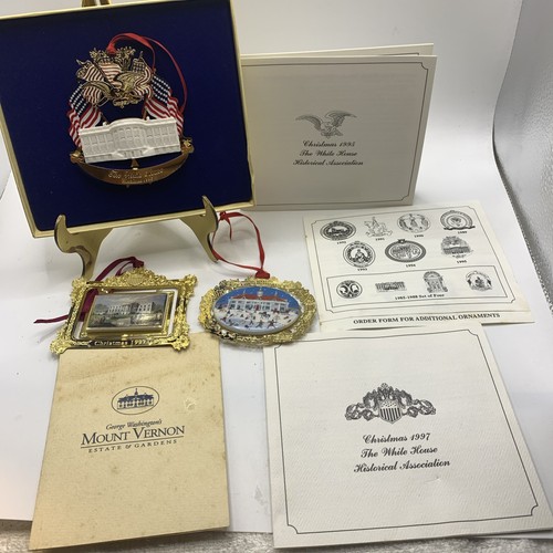 3 adornos históricos de la Casa Blanca chapados en oro 1995-1997 para árbol de Navidad - Imagen 1 de 19
