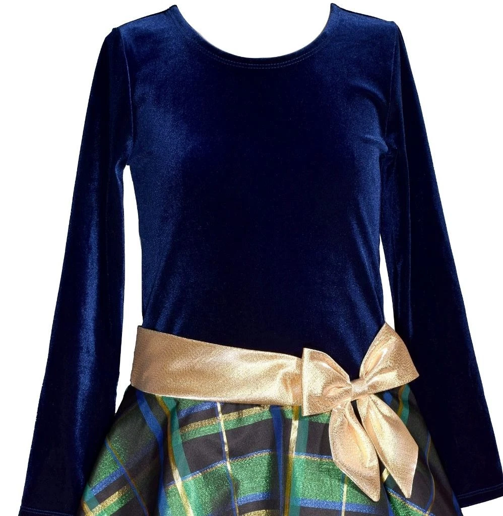 NEW Bonnie Jean Girls Size 5 "BLUE GREEN GOLD BOW" Christmas Hipster Dress NWT