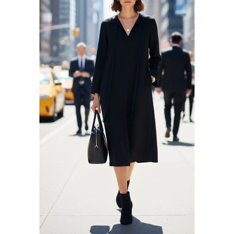 Nili Lotan Zita Tie-Detailed Midi Dress | Quiet Luxury Size XS Virgin Wool - Image 2 of 4