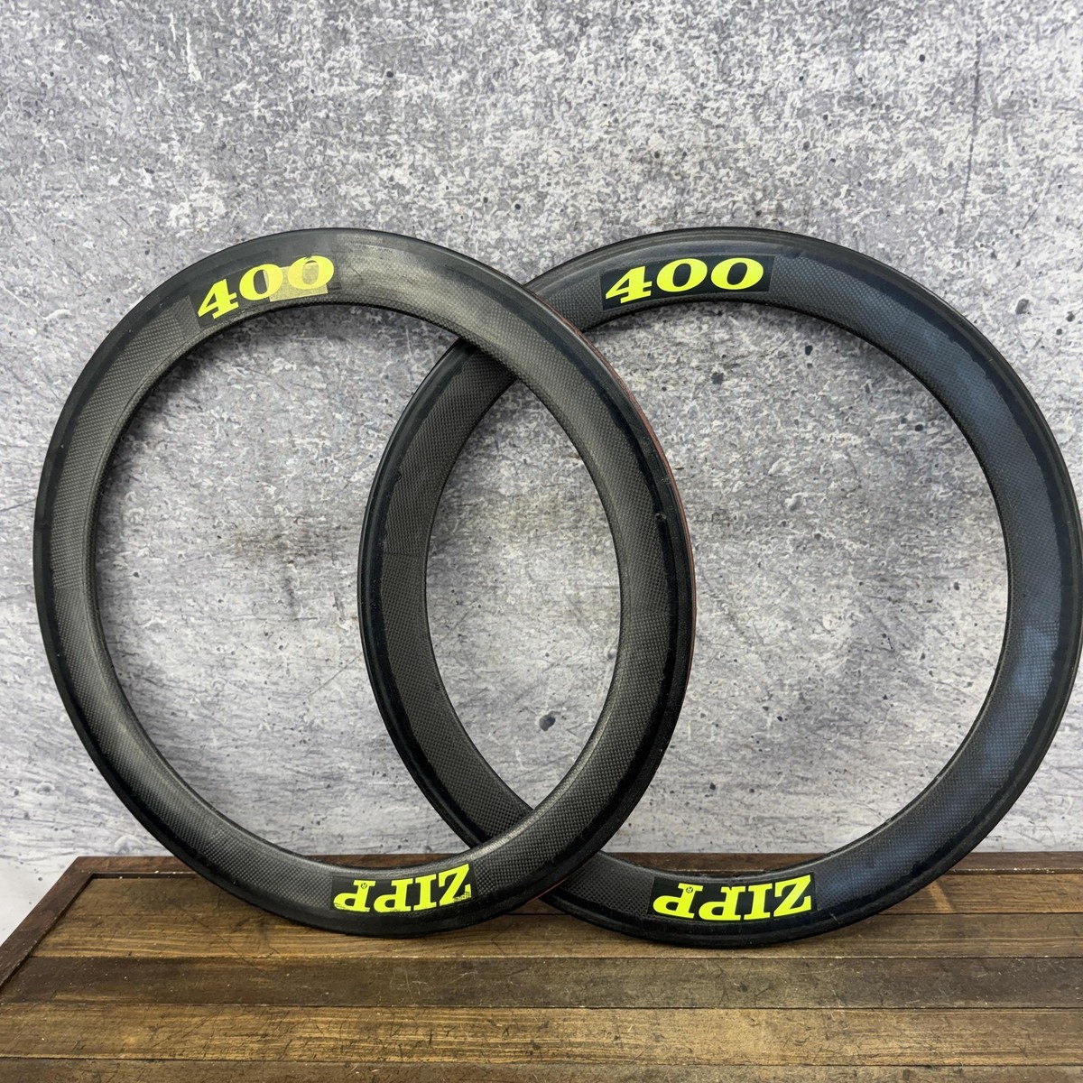 Vintage Zipp 400 650c Carbon Rim Set 28H Tubular Aero Road Tri TT