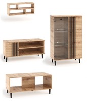 Wohnzimmer-Set Wohnwand 4-Tlg Lowboard Vitrine Artisan Eiche Schwarz 110588708